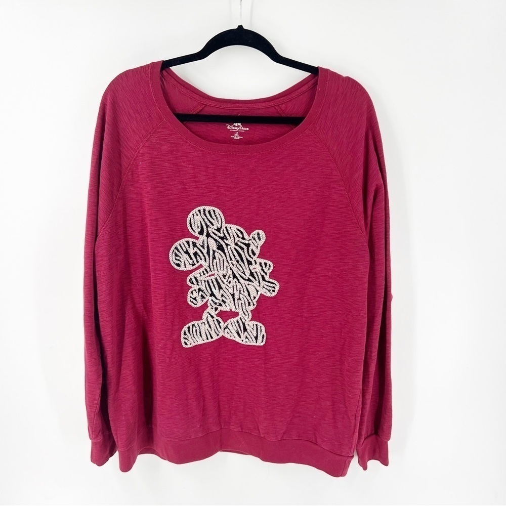 ✅ Disney Park Women's Mickey Mouse Sequin‎ Top XL Zebra Animal Print Heather Red